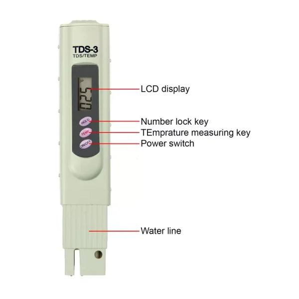 TDS Meter 3 in 1 LCD Digital Water Quality Meter Tester Pen
